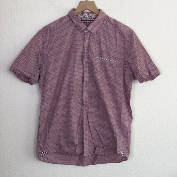 Ted Baker London Men’s Checkered Short Sleeve Shirt – Size 5 (XL) - Picture 3 of 5